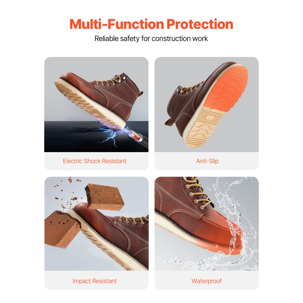 Steel Toe Work Boots AU Size 9 Waterproof Moc Toe for Men Slip-Resistant