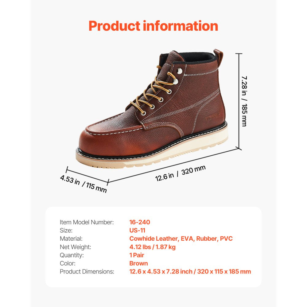Steel Toe Work Boots, UK Size 10, Waterproof Moc Toe Work Boots for Men, Slip-Resistant Work Boot, Lightweight and Breat