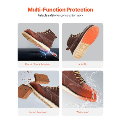 Steel Toe Work Boots, UK Size 7.5, Waterproof Moc Toe Work Boots for Men, Slip-Resistant Work Boot, Lightweight and Brea