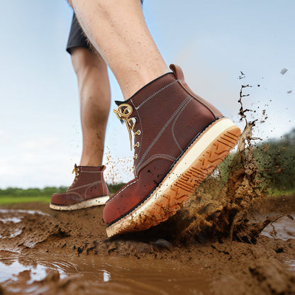 Steel Toe Work Boots, UK Size 7.5, Waterproof Moc Toe Work Boots for Men, Slip-Resistant Work Boot, Lightweight and Brea