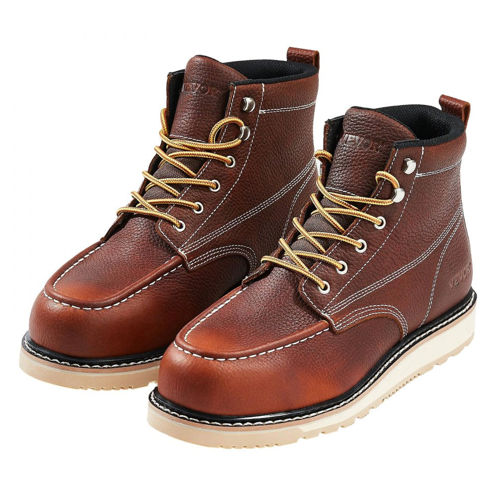 Steel Toe Work Boots, UK Size 7.5, Waterproof Moc Toe Work Boots for Men, Slip-Resistant Work Boot, Lightweight and Brea