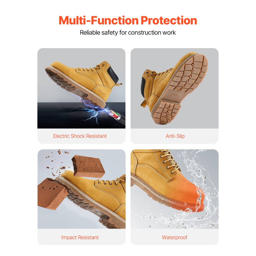 Steel Toe Work Boots, UK Size 11, Waterproof Work Boots for Men, Slip-Resistant Work Boot, Lightweight and Breathable Ru