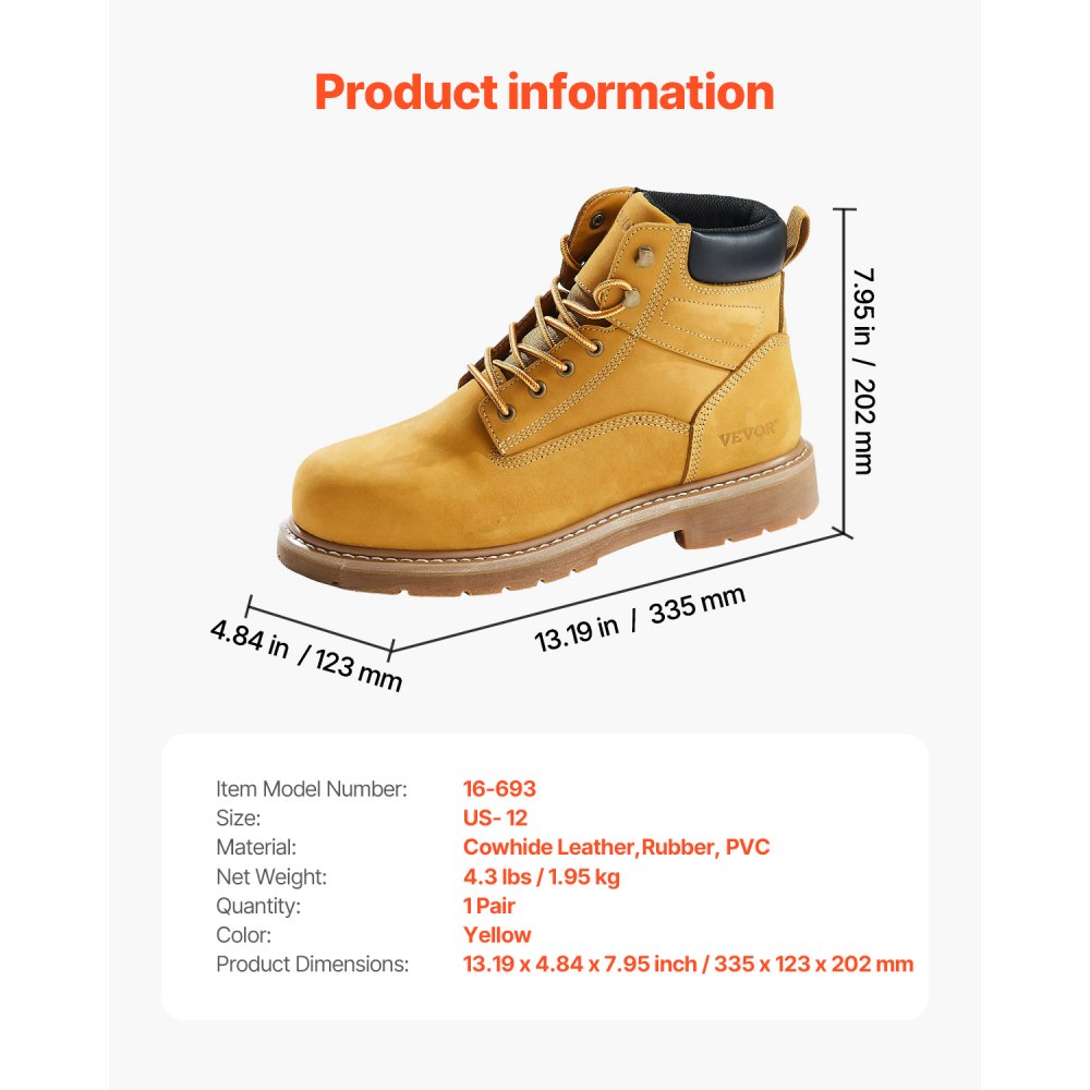 Steel Toe Work Boots, UK Size 11, Waterproof Work Boots for Men, Slip-Resistant Work Boot, Lightweight and Breathable Ru