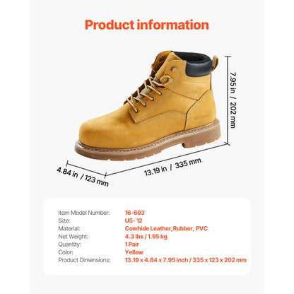 Steel Toe Work Boots, UK Size 11, Waterproof Work Boots for Men, Slip-Resistant Work Boot, Lightweight and Breathable Ru