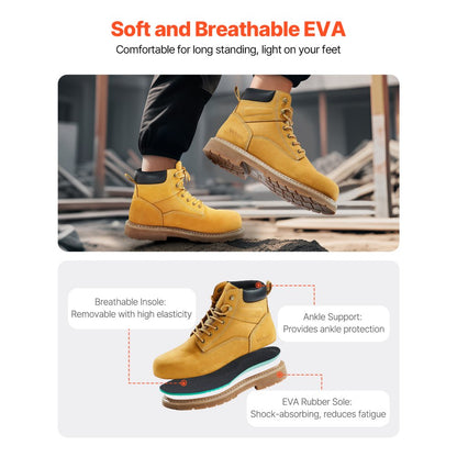 Steel Toe Work Boots, UK Size 12, Waterproof Work Boots for Men, Slip-Resistant Work Boot, Lightweight and Breathable Ru