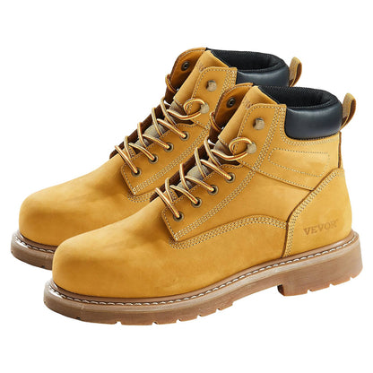 Steel Toe Work Boots, UK Size 7.5, Waterproof Work Boots for Men, Slip-Resistant Work Boot, Lightweight and Breathable Rubber Sole Mens Boots for Industry Construction, Brown Yellow