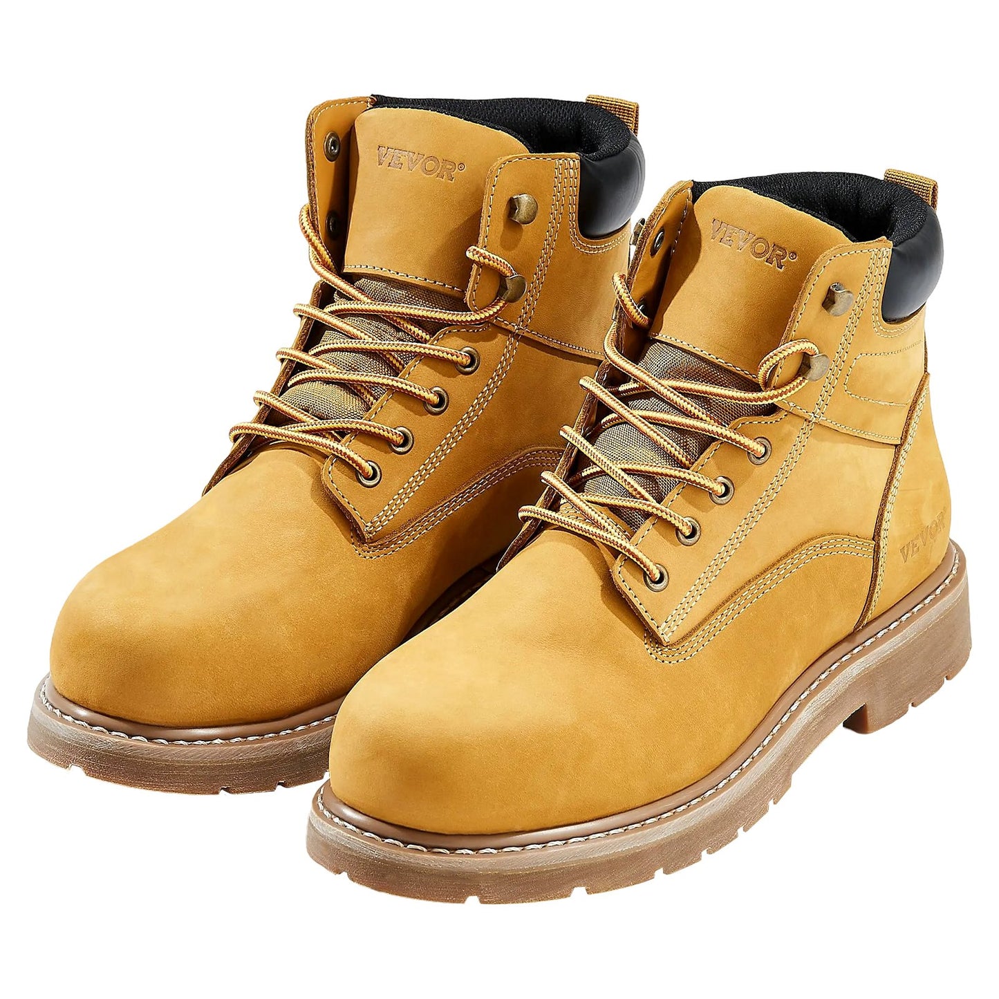 Steel Toe Work Boots, UK Size 7.5, Waterproof Work Boots for Men, Slip-Resistant Work Boot, Lightweight and Breathable Rubber Sole Mens Boots for Industry Construction, Brown Yellow