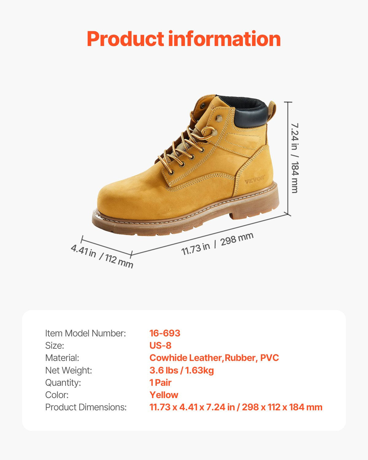 Steel Toe Work Boots, UK Size 7, Waterproof Work Boots for Men, Slip-Resistant Work Boot, Lightweight and Breathable Rubber Sole Mens Boots for Industry Construction, Brown Yellow