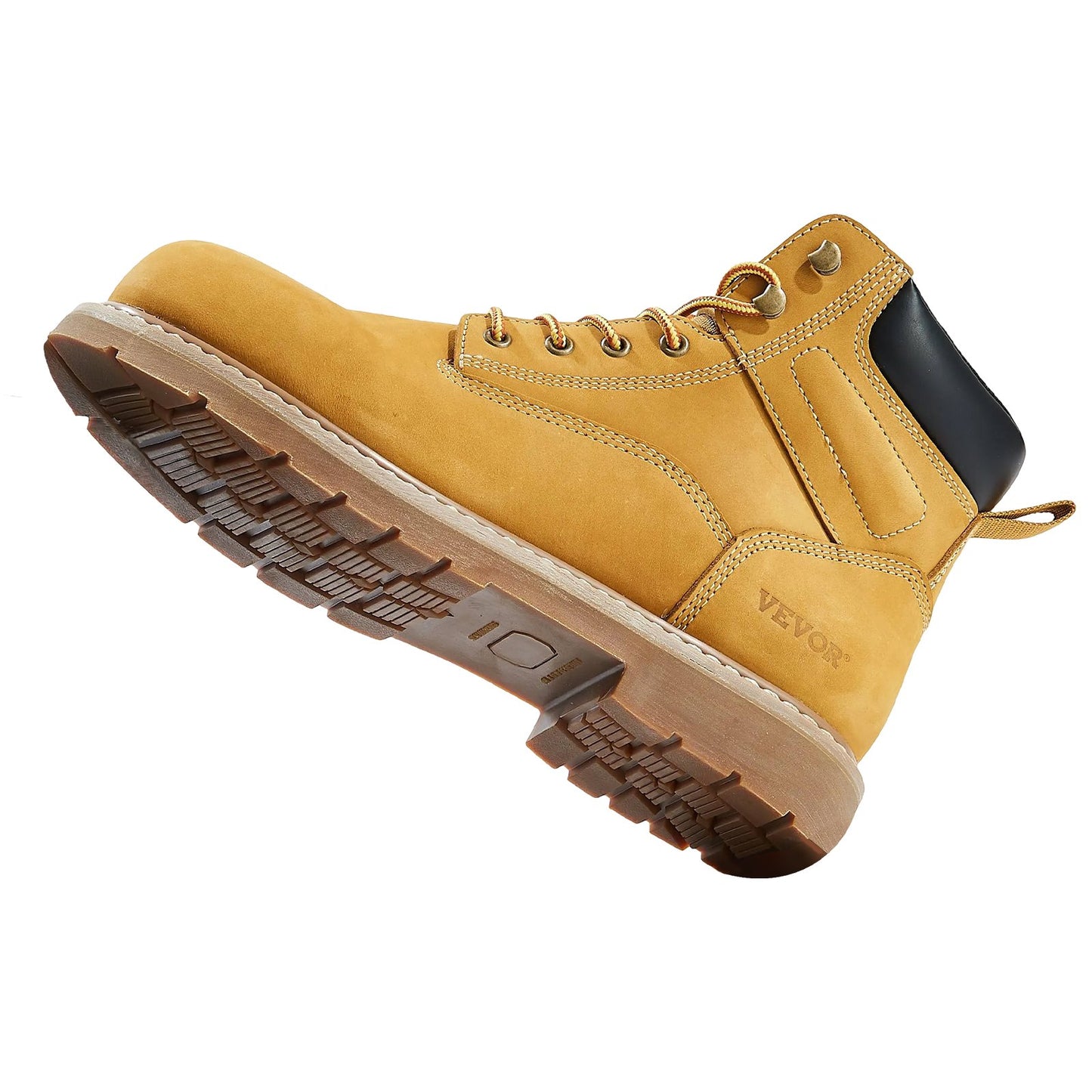 Steel Toe Work Boots, UK Size 8.5, Waterproof Work Boots for Men, Slip-Resistant Work Boot, Lightweight and Breathable Rubber Sole Mens Boots for Industry Construction, Brown Yellow