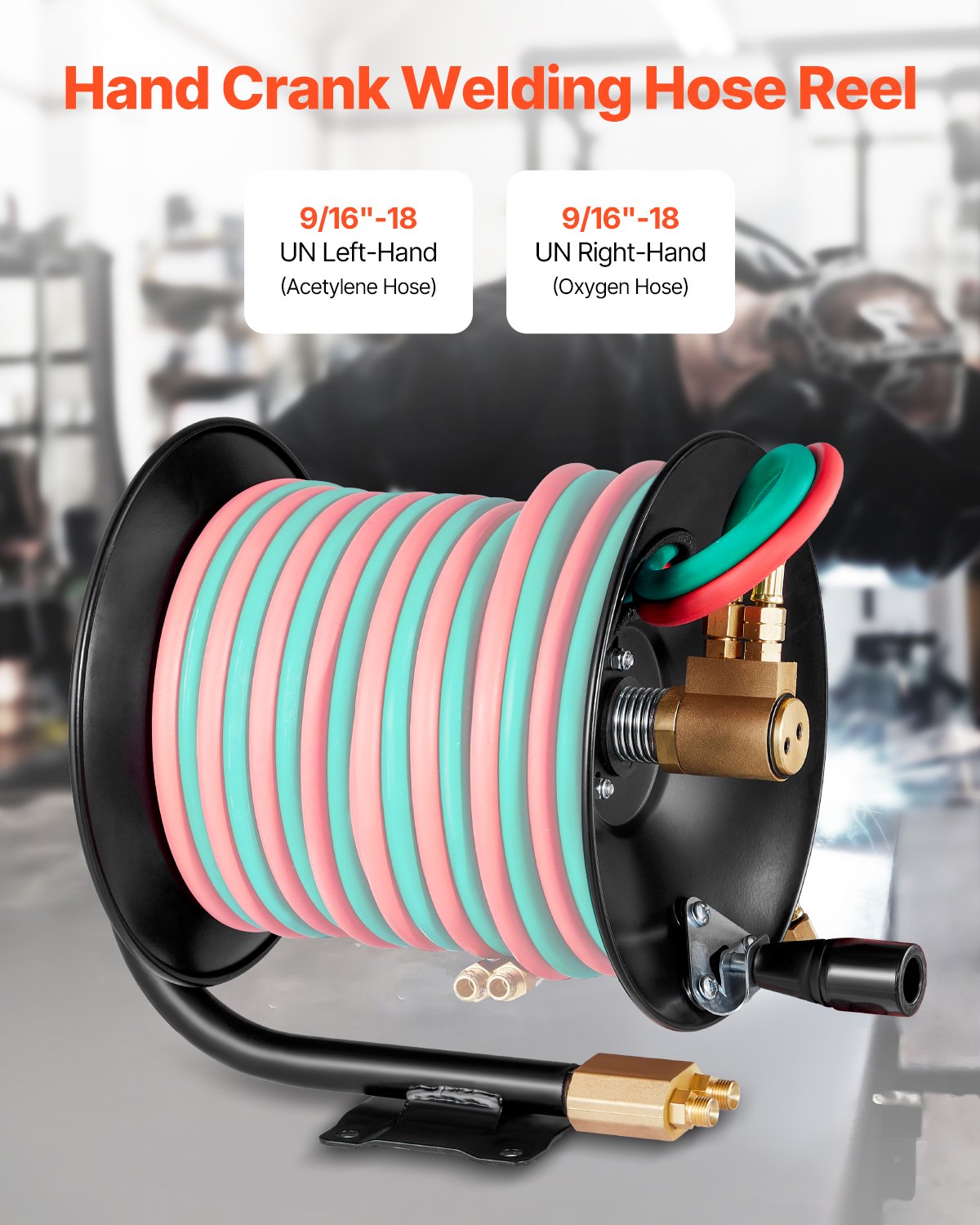 Welding Hose Reel Hand Crank Rewind Hose Reel Heavy Duty Steel for Workshops