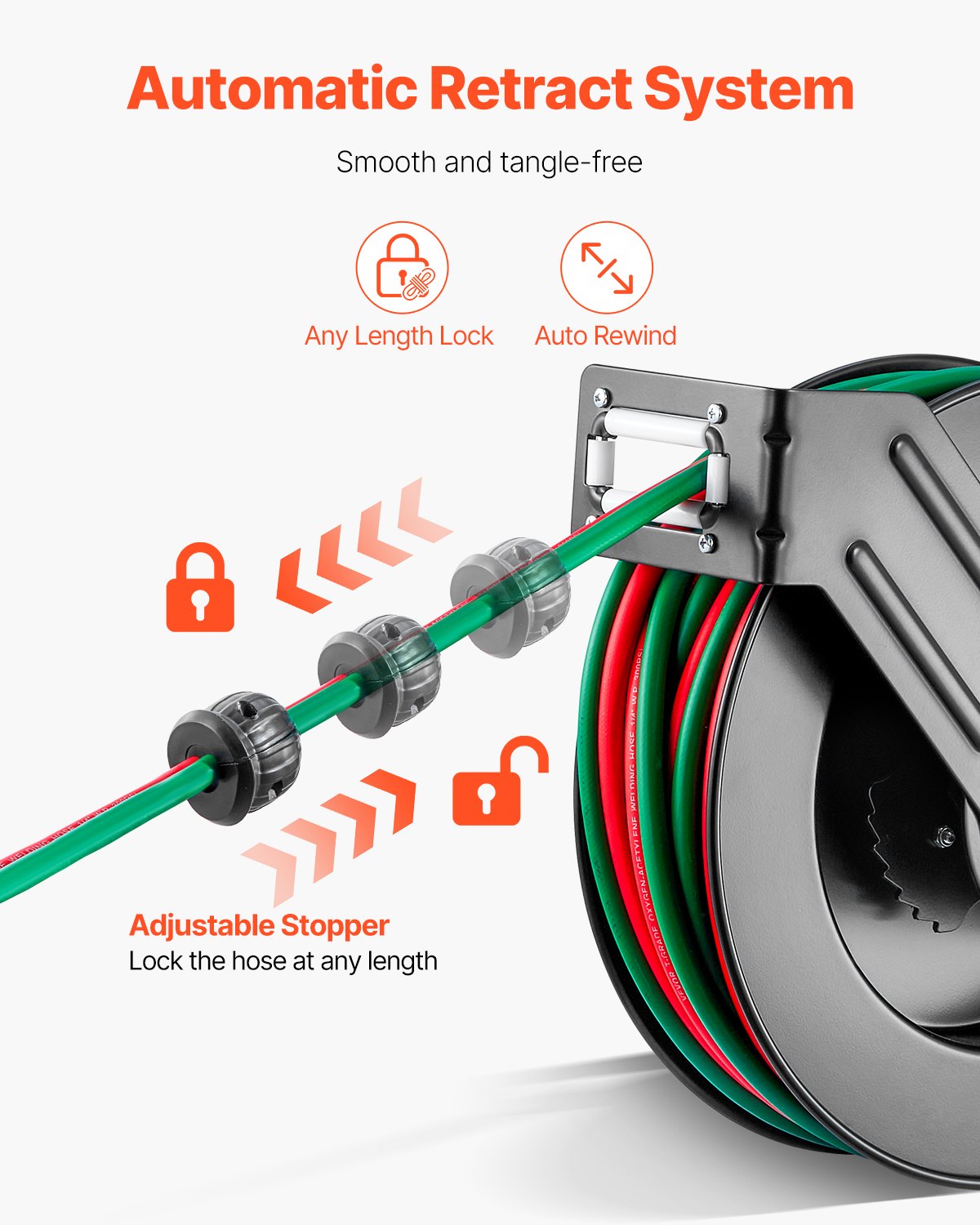 Retractable Welding Hose Reel 1/4 in x 50FT Oxygen Acetylene Rubber Hose T Grade
