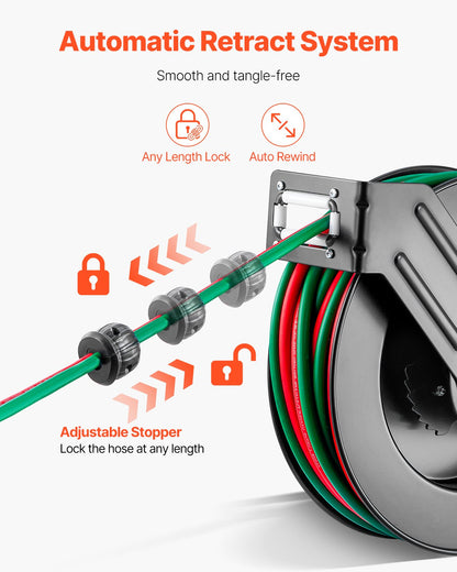 Retractable Welding Hose Reel 1/4 in x 50FT Oxygen Acetylene Rubber Hose T Grade
