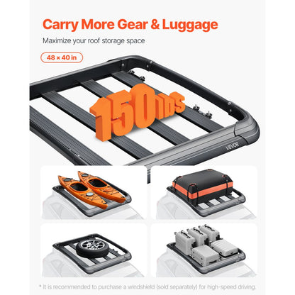 VEVOR Roof Rack Cargo Carrier Basket 1216x1020x142 mm Car Top Luggage Holder