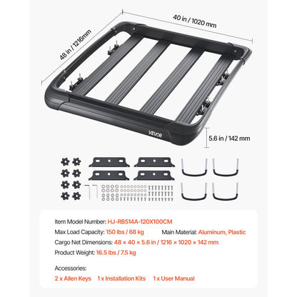 VEVOR Roof Rack Cargo Carrier Basket 1216x1020x142 mm Car Top Luggage Holder
