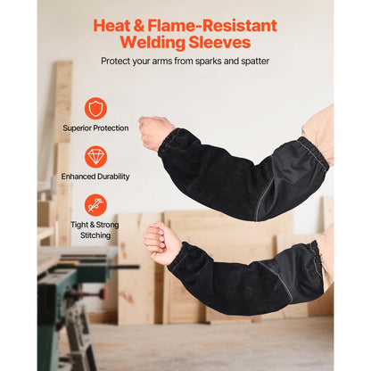 VEVOR Flame Resistant Welding Work Sleeve Heavy Duty Cowhide Leather & FR Cotton