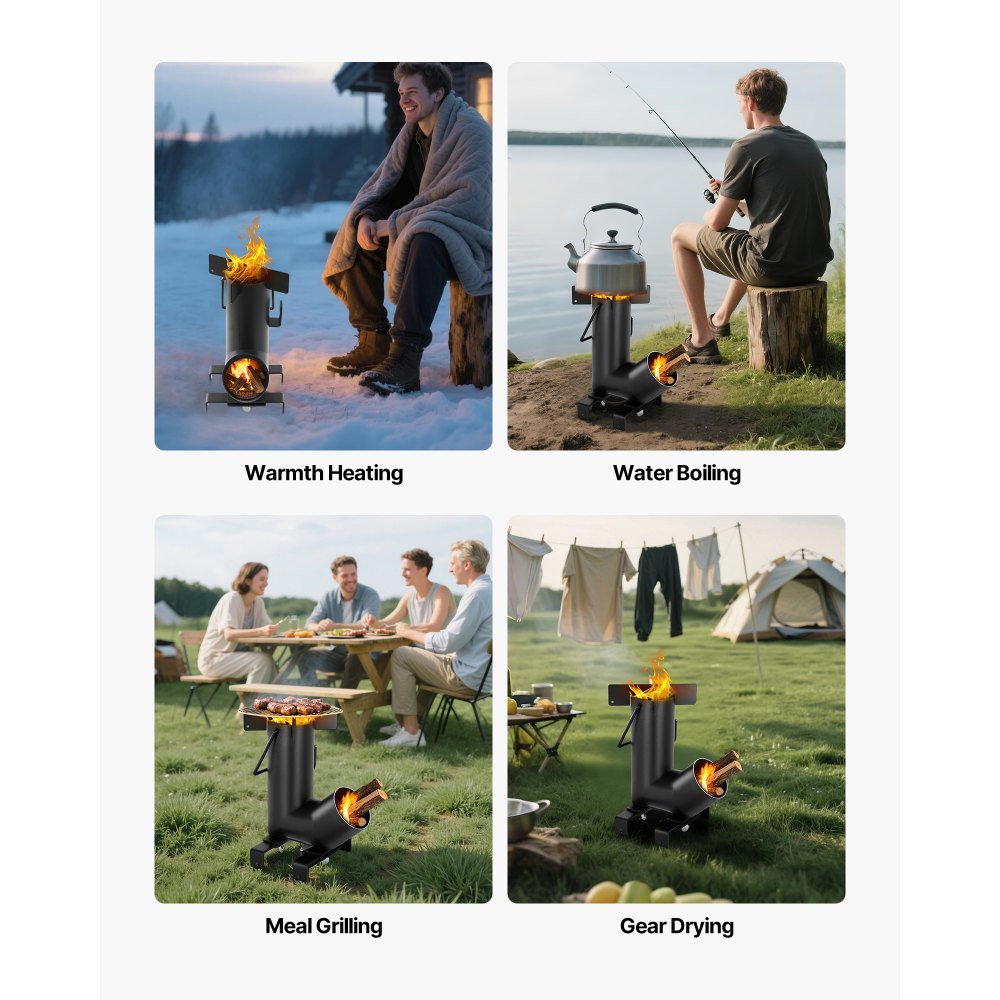 Camping Rocket Stove Wood Burning Portable Rocket Stove Carbon Steel Black