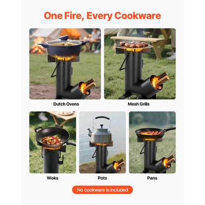 Camping Rocket Stove Wood Burning Portable Rocket Stove Carbon Steel Black