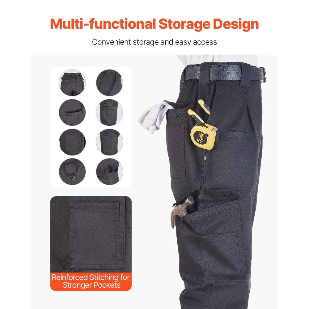 FR Pants for Men Flame-Resistant Cargo Pants Multi-Pockets M Size Black
