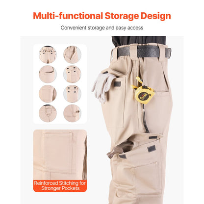 FR Pants for Men Flame-Resistant Cargo Pants Multi-Pockets XL Size Khaki