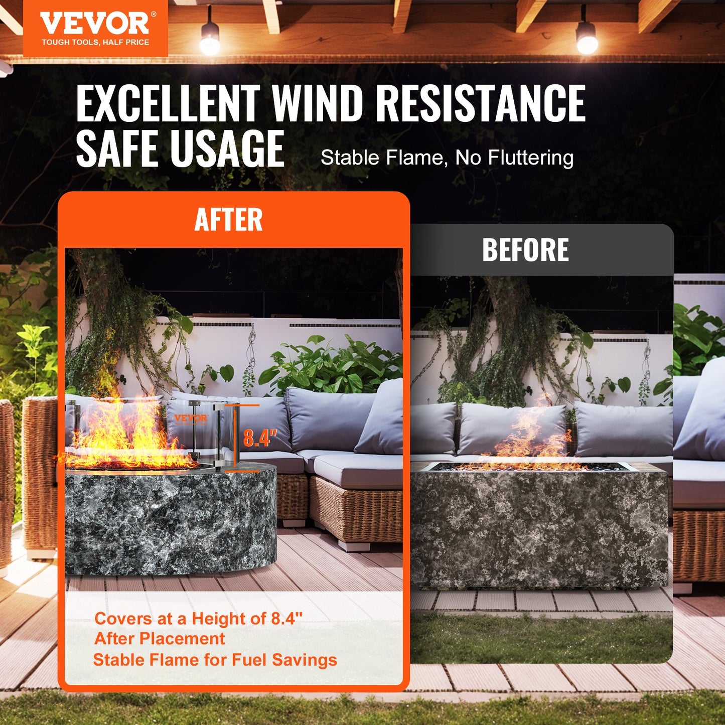 VEVOR Fire Pit Wind Guard, 740 x 214mm Round Glass Flame Shield, 6mm Thick Fire