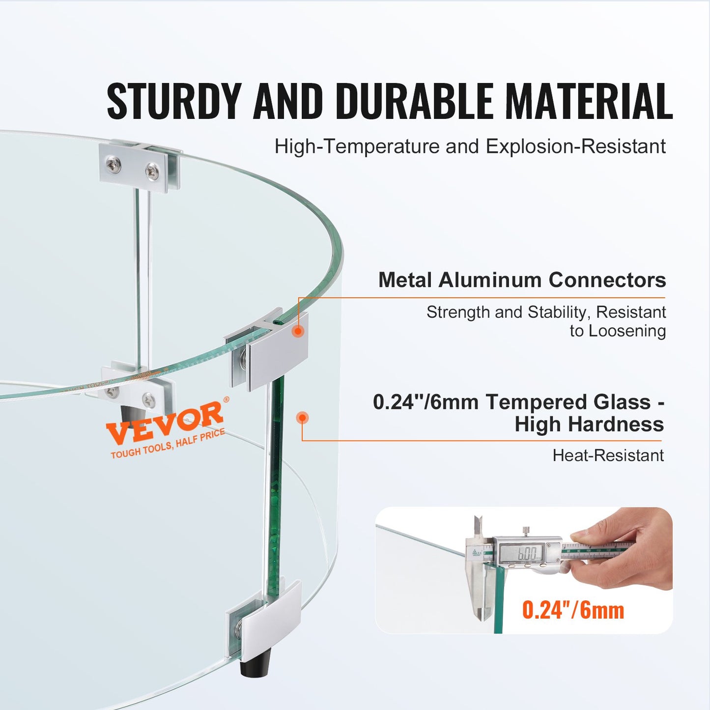 VEVOR Fire Pit Wind Guard, 740 x 214mm Round Glass Flame Shield, 6mm Thick Fire