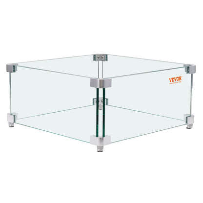 VEVOR Gas Fire Pit Wind Guard for Square Fire Table, 380 x 380 x 180 mm Clear Tempered