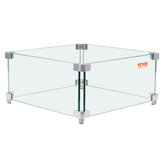 VEVOR Gas Fire Pit Wind Guard for Square Fire Table, 380 x 380 x 180 mm Clear Tempered