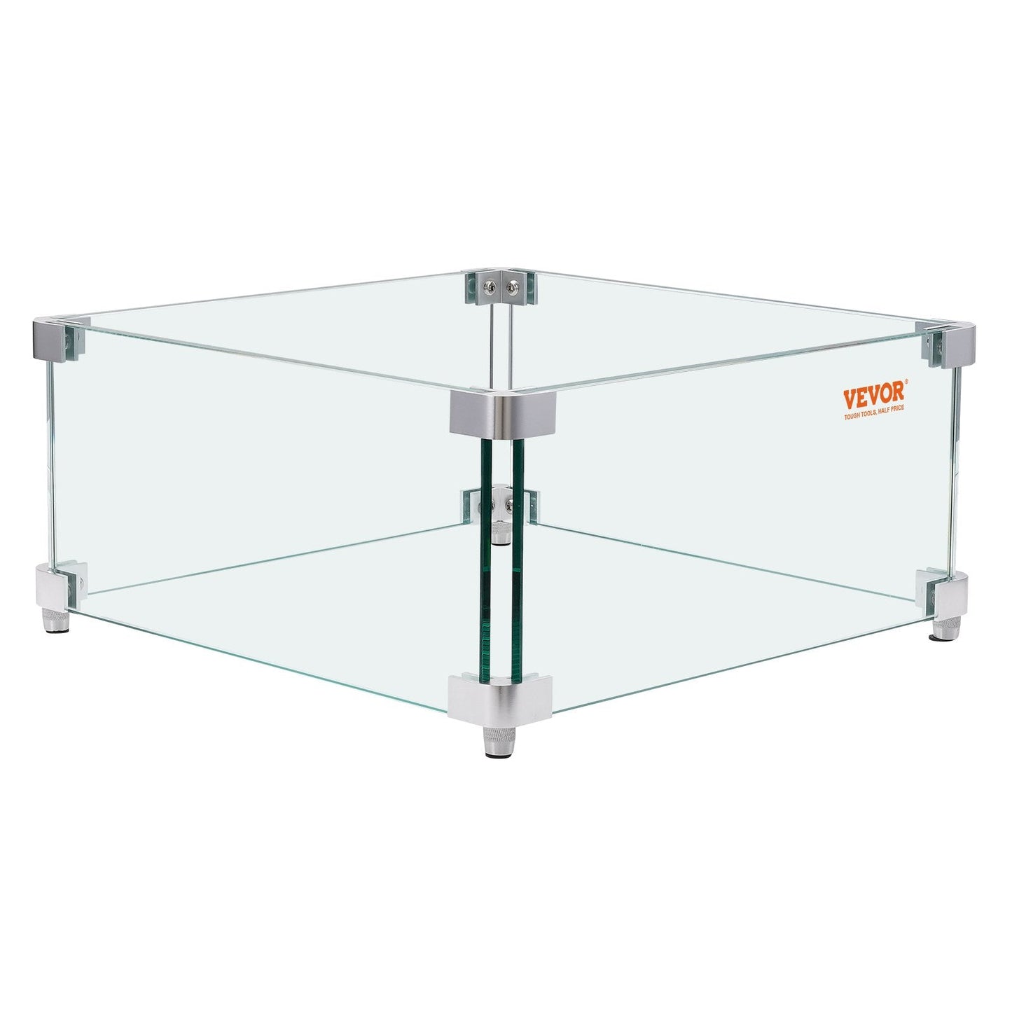 Square Glass Wind Guard for Fire Table, 0.38 x 0.38 x 0.18 m, 8mm Thick