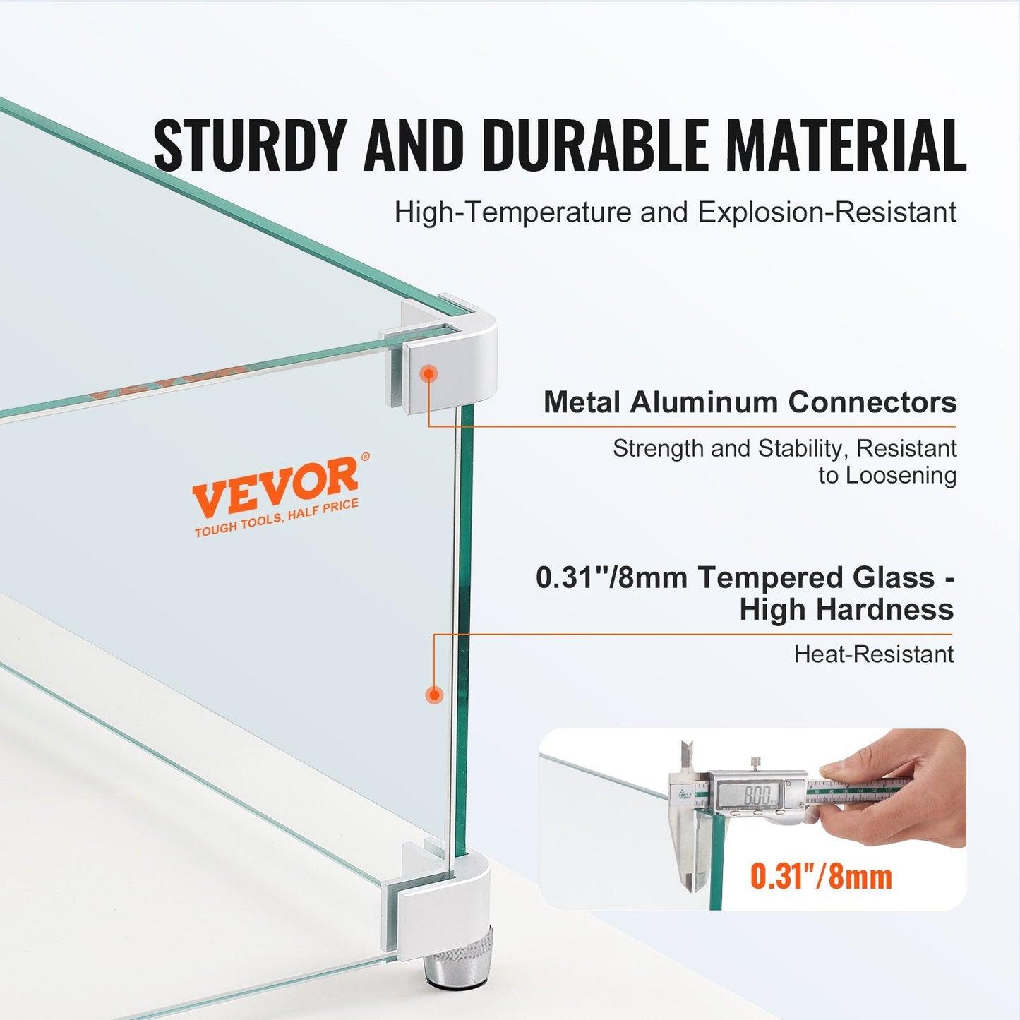 Square Tempered Glass Wind Guard for Fire Table, 0.75m x 0.34m, 6.4 kg
