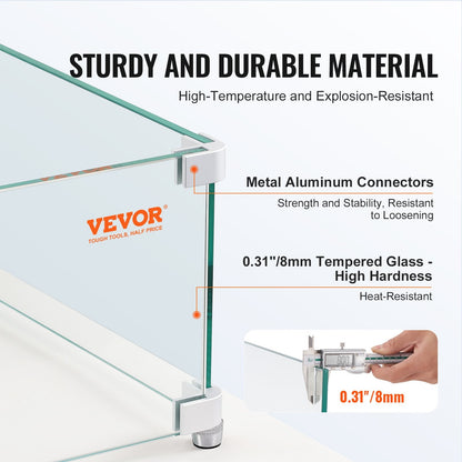 Square Tempered Glass Wind Guard for Fire Table, 0.75m x 0.34m, 6.4 kg