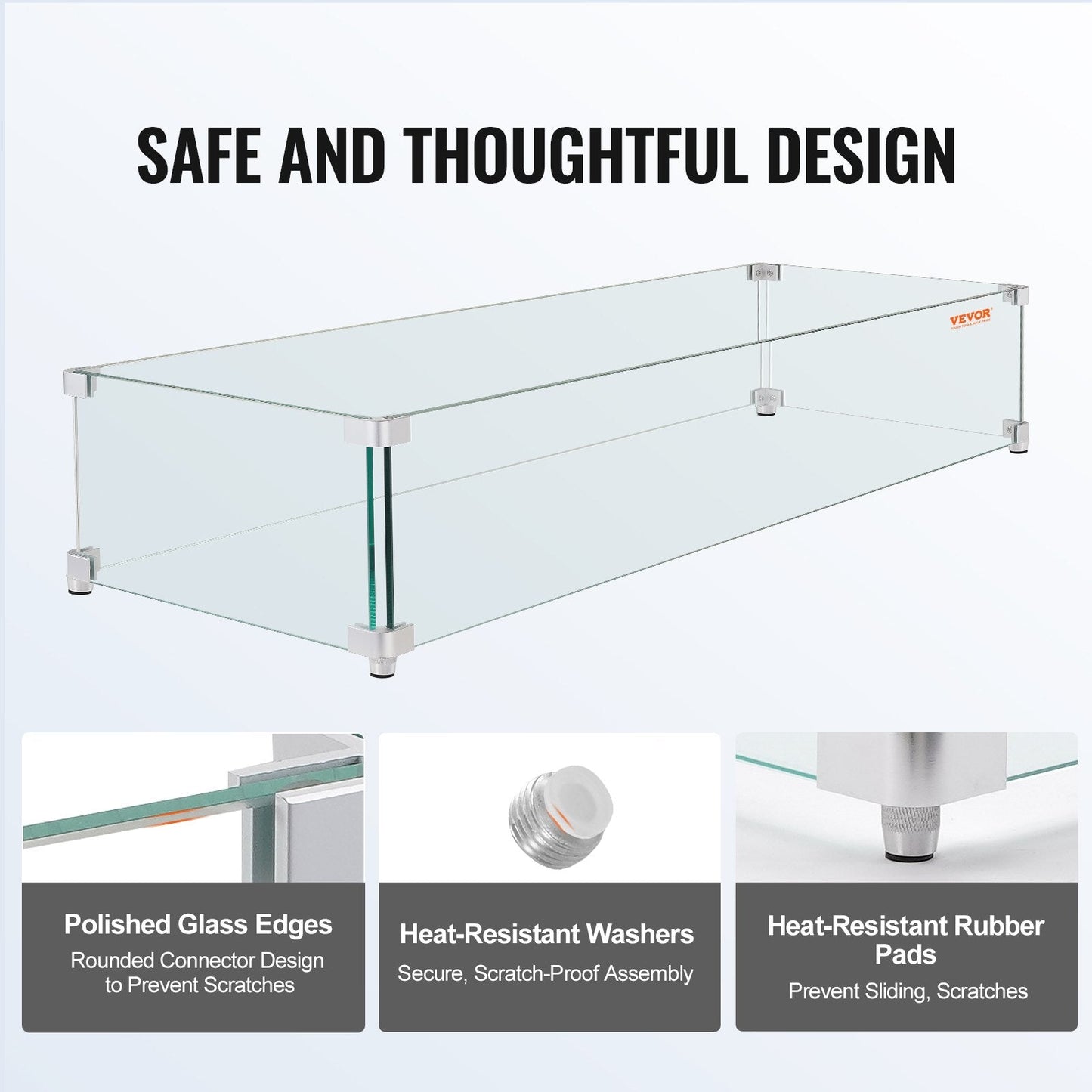 Square Tempered Glass Wind Guard for Fire Table, 0.75m x 0.34m, 6.4 kg
