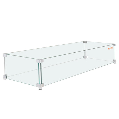 VEVOR Gas Fire Pit Wind Guard for Square Fire Table, 595 x 190 x 165 mm Clear Tempered