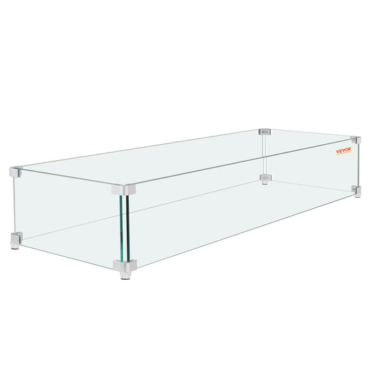 VEVOR Gas Fire Pit Wind Guard for Square Fire Table, 595 x 190 x 165 mm Clear Tempered