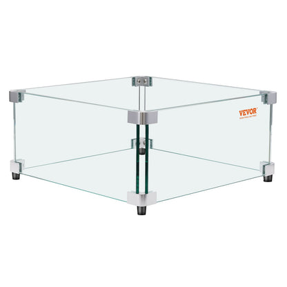 VEVOR Gas Fire Pit Wind Guard for Square Fire Table, 493 x 493 x 191 mm Clear Tempered