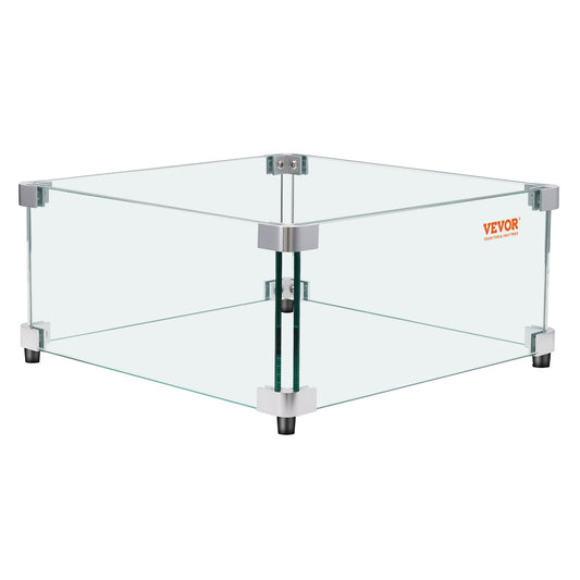 VEVOR Gas Fire Pit Wind Guard for Square Fire Table, 493 x 493 x 191 mm Clear Tempered