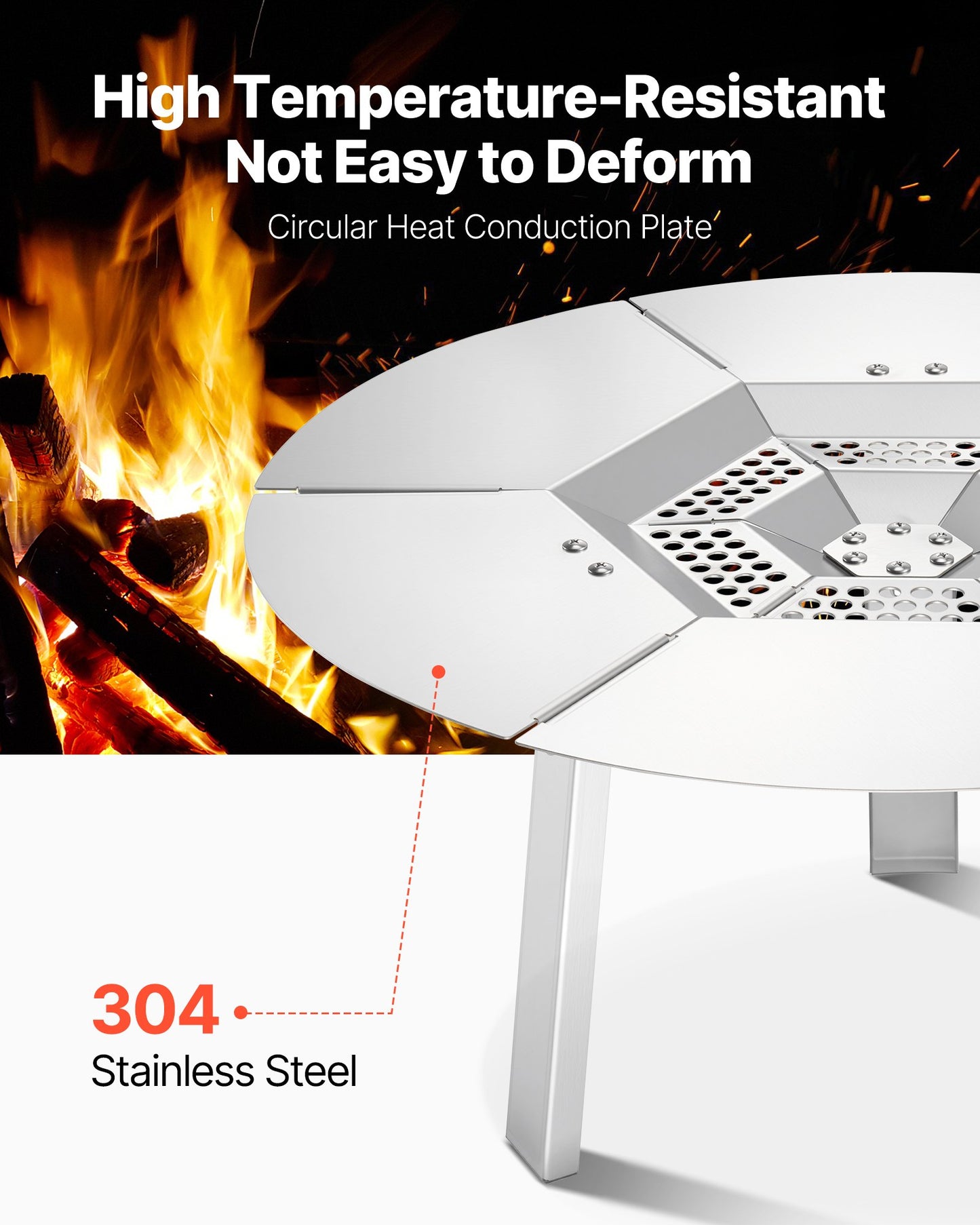 Fire Pit Heat Deflector for Solo Stove Ranger, 508 mm Round for Wood Burning Fire Pit, 304 Stainless Steel Heat Diffuser, Detachable Burner Cover Camping Accessories