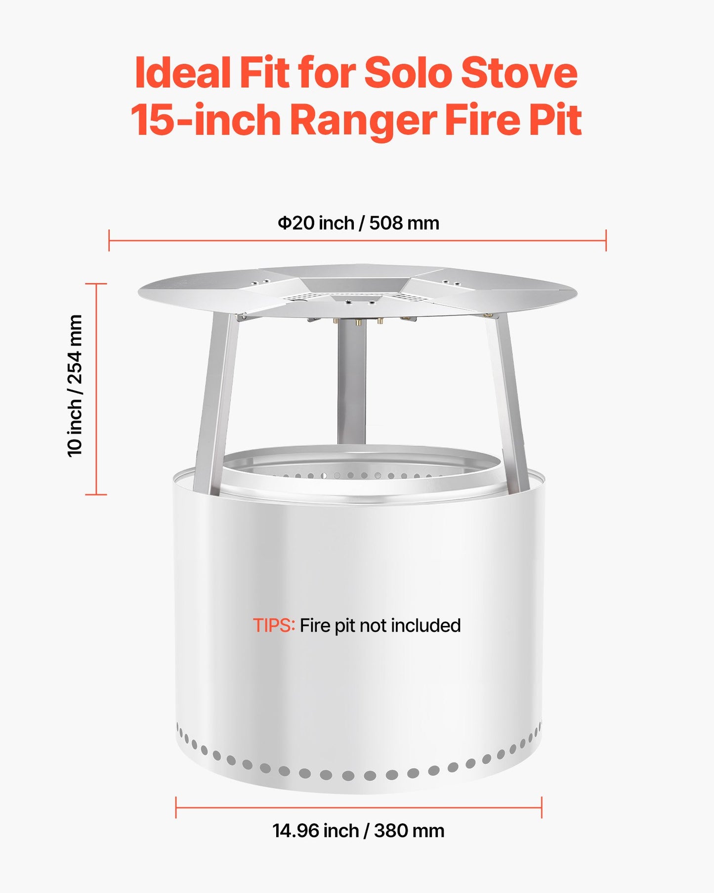 Fire Pit Heat Deflector for Solo Stove Ranger, 508 mm Round for Wood Burning Fire Pit, 304 Stainless Steel Heat Diffuser, Detachable Burner Cover Camping Accessories