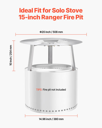 Fire Pit Heat Deflector for Solo Stove Ranger, 508 mm Round for Wood Burning Fire Pit, 304 Stainless Steel Heat Diffuser, Detachable Burner Cover Camping Accessories