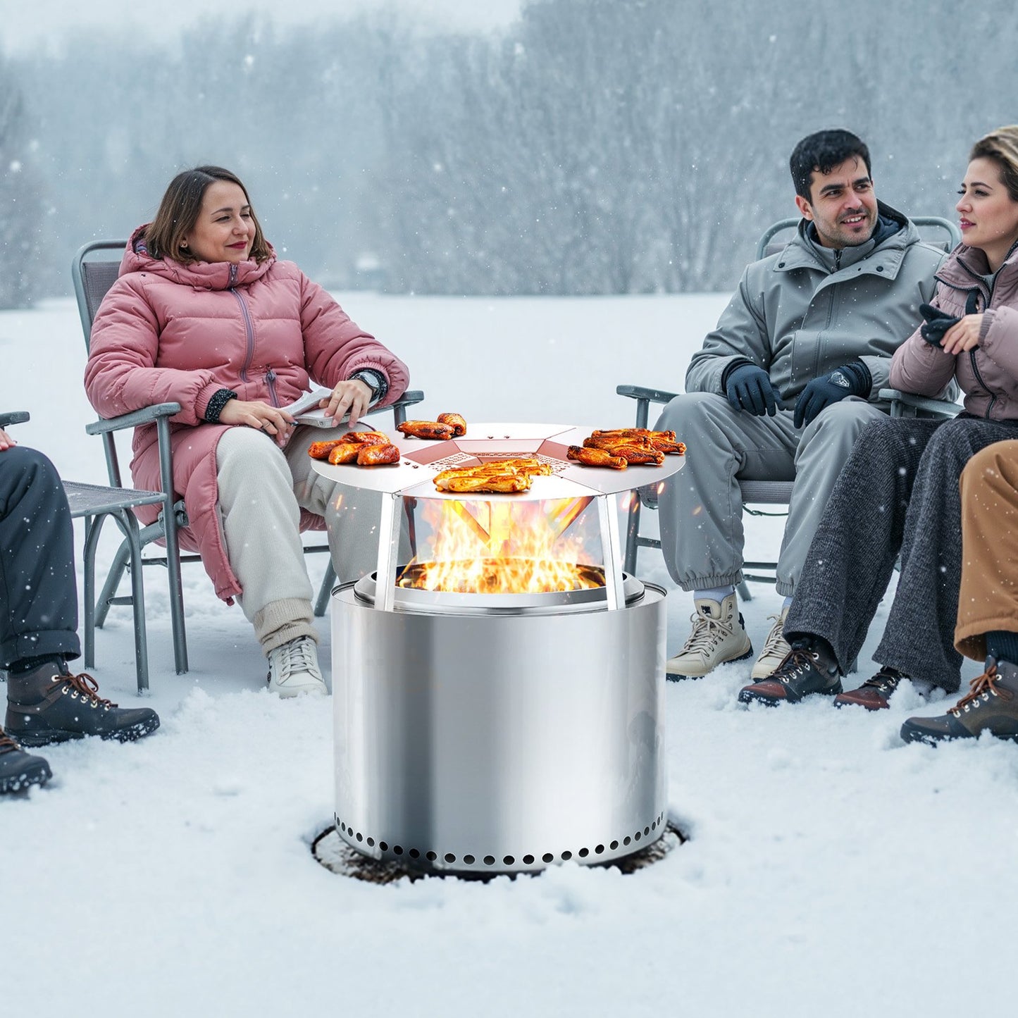 Fire Pit Heat Deflector for Solo Stove Ranger, 508 mm Round for Wood Burning Fire Pit, 304 Stainless Steel Heat Diffuser, Detachable Burner Cover Camping Accessories