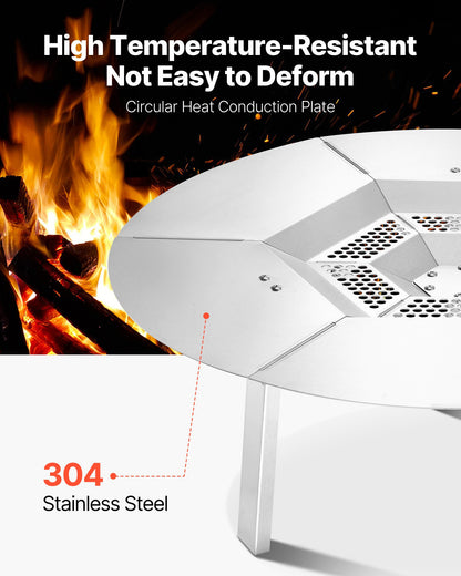 Fire Pit Heat Deflector for Solo Stove Yukon, 635 mm Bonfire Round for Wood Burning Fire Pit, 304 Stainless Steel Heat Diffuser, Detachable Burner Cover Camping Accessories