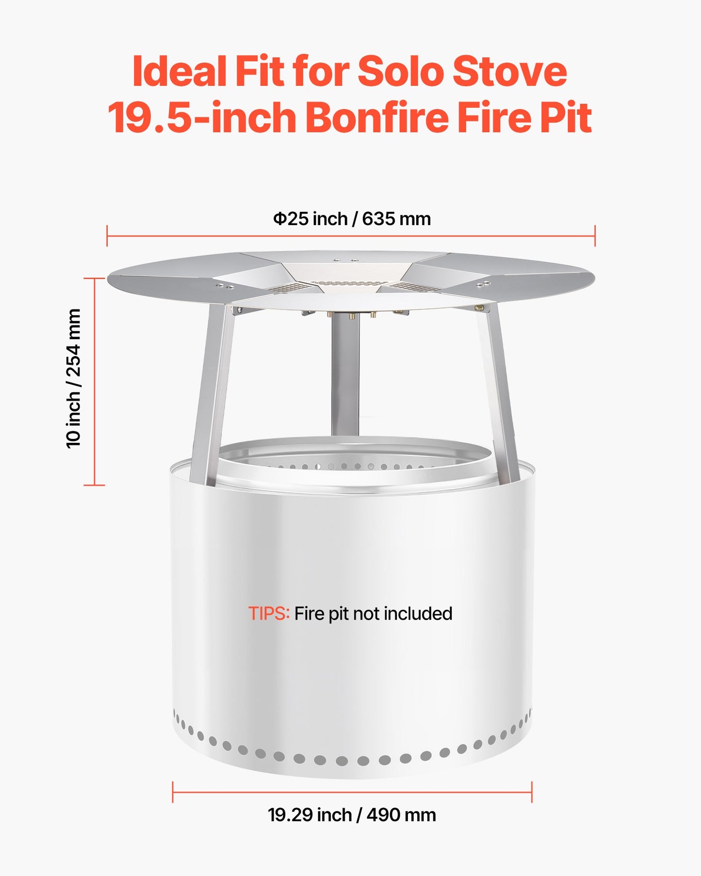 Fire Pit Heat Deflector for Solo Stove Yukon, 635 mm Bonfire Round for Wood Burning Fire Pit, 304 Stainless Steel Heat Diffuser, Detachable Burner Cover Camping Accessories