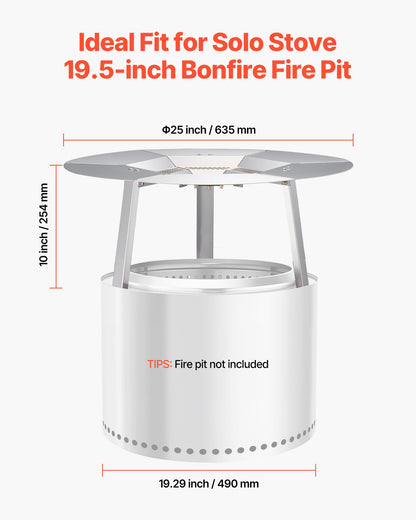 Fire Pit Heat Deflector for Solo Stove Yukon, 635 mm Bonfire Round for Wood Burning Fire Pit, 304 Stainless Steel Heat Diffuser, Detachable Burner Cover Camping Accessories