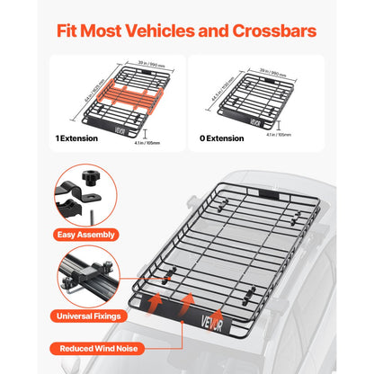 Roof Rack Cargo Carrier Basket 1625x990x105 mm Car Top Luggage Holder Bag
