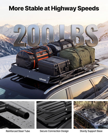 Roof Rack Cargo Basket, 1168 x 914 x 102 mm, Heavy Duty Roof Top Carrier Basket with Folding Design, 90.72 kg Capacity, All-Weather Easy-Install Car Top Luggage Holder, Universal for SUV Truck