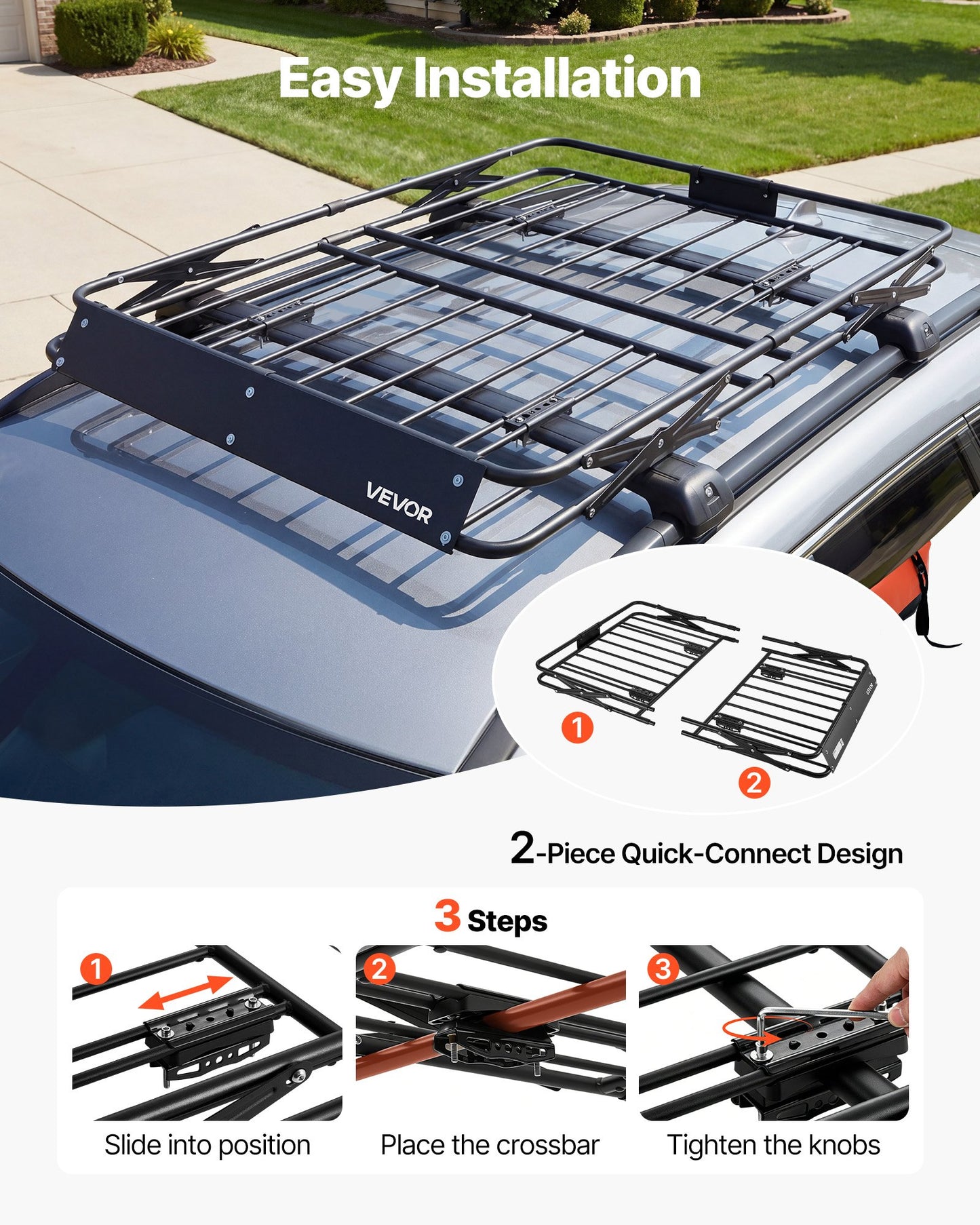 Roof Rack Cargo Basket, 1168 x 914 x 102 mm, Heavy Duty Roof Top Carrier Basket with Folding Design, 90.72 kg Capacity, All-Weather Easy-Install Car Top Luggage Holder, Universal for SUV Truck