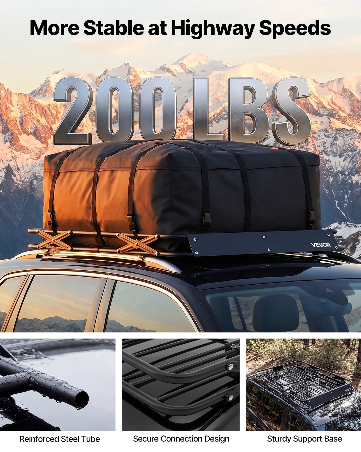 Roof Rack Cargo Basket, 1295 x 914 x 102 mm, Heavy Duty Roof Top Carrier Basket with Folding Design, 90.72 kg Capacity, All-Weather Easy-Install Car Top Luggage Holder, Universal for SUV Truck