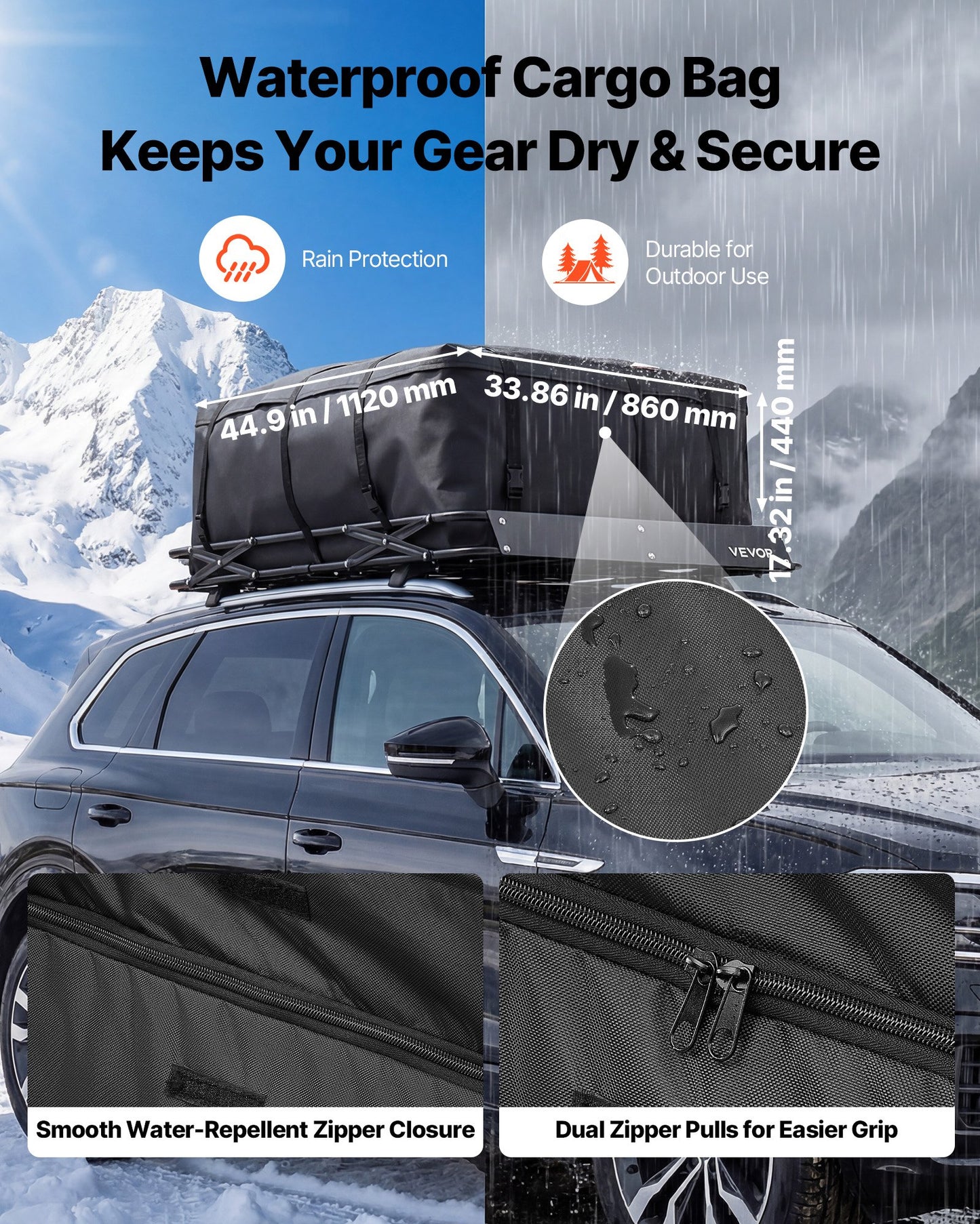 Roof Rack Cargo Basket, 1295 x 914 x 102 mm, Heavy Duty Roof Top Carrier Basket with Folding Design, 90.72 kg Capacity, All-Weather Easy-Install Car Top Luggage Holder, Universal for SUV Truck