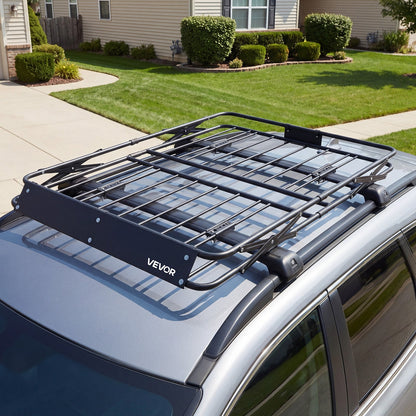 Roof Rack Cargo Basket, 1295 x 914 x 102 mm, Heavy Duty Roof Top Carrier Basket with Folding Design, 90.72 kg Capacity, All-Weather Easy-Install Car Top Luggage Holder, Universal for SUV Truck