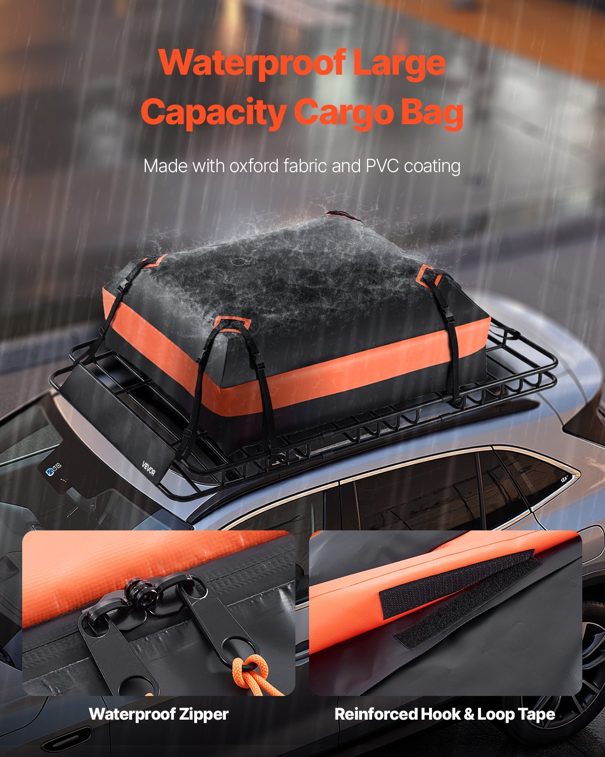 Roof Rack Basket, 1625 x 990 x 105 mm, Universal Rooftop Cargo Carrier with 1120 x 870 x 260 mm Cargo Bag, Net, Ratchet Straps, 113.4 kg Max Load Capacity Car Top Luggage Holder, for SUV Car