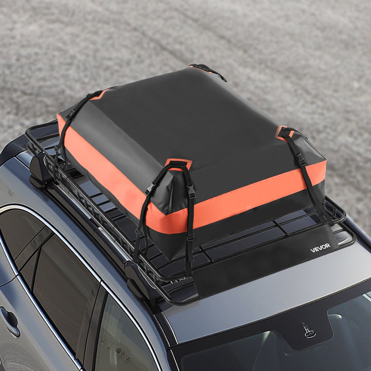 Roof Rack Basket, 1625 x 990 x 105 mm, Universal Rooftop Cargo Carrier with 1120 x 870 x 260 mm Cargo Bag, Net, Ratchet Straps, 113.4 kg Max Load Capacity Car Top Luggage Holder, for SUV Car